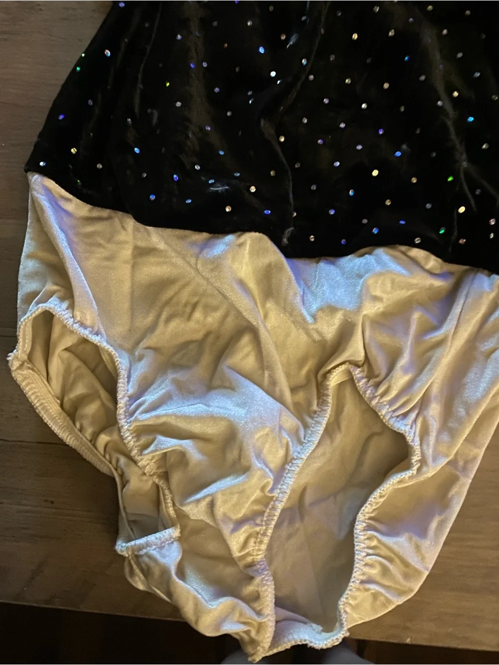 Black Velvet Sparkle Leotard with Cream Bottom - Kids medium
